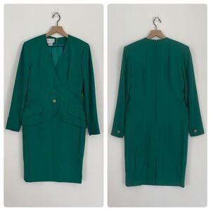 Vintage Carlisle 100% Wool Dress Green Midi Women's Size 8 Classic Retro